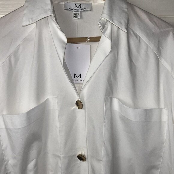 Magaschoni White Gold Button Up Lightweight Oversize Casual Shirt Size XS - Picture 3 of 8